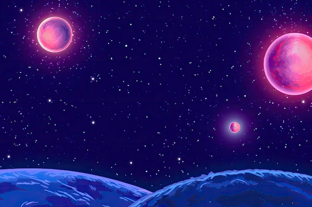 ピクセル アート スタイルの惑星と星雲の背景