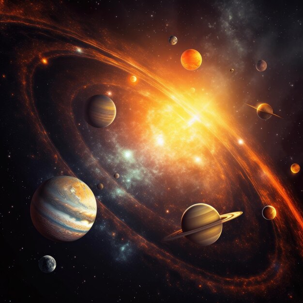 Фото Планеты солнечной системы в темном космическом пространстве
