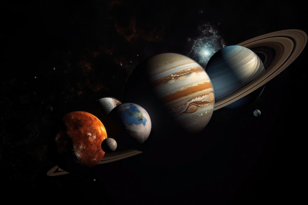 Planets of the solar system in the universe AI generated