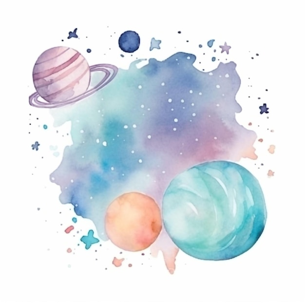 Planets of the solar system watercolor painting