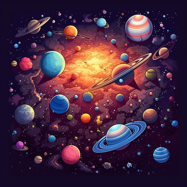 Planets and space colorful