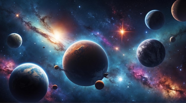 Planets in space There is starlight scattered in space and light from nebulae