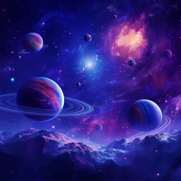 planets in space with a blue and purple background