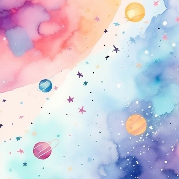 Planets and stars on a colorful background