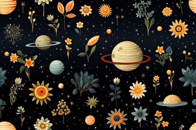 planets and stars and flowers and solar system elements embroidered delicate hand embroidery reliefe print simple ar 32 tile stylize 750 v 52 Job ID 2bb78a9b22eb40dc81fad364e500ee5d