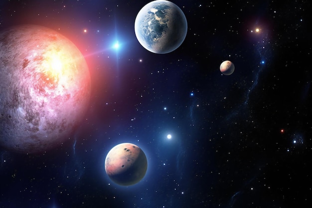 宇宙探査の美しさを示す宇宙空間の惑星星と銀河