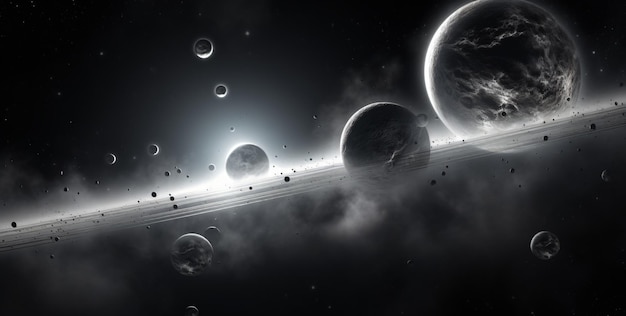 planets and stars in the style of dense compositiondark background