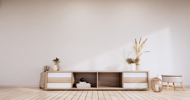 Plankkast minimalistische, moderne Japanse witte kamer. 3D-rendering