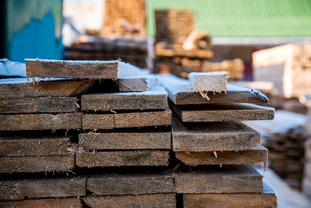 Planks in manufacturing Boards stacked in a pack