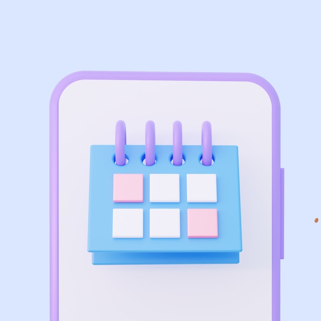 Calendario di pianificazione sul telefono. rendering 3d