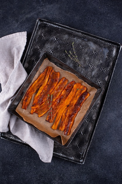 Plant based vegetarian bacon from carrot