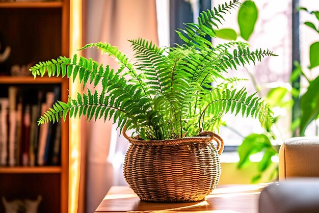 Plant in Basket on Table Generative AI