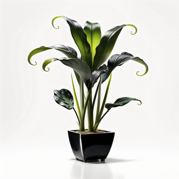 Plant in a black vase on a white background