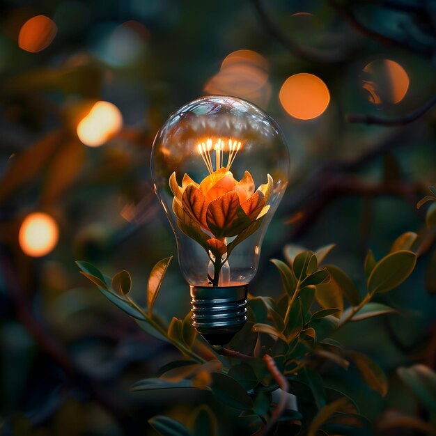 A plant blooming in a lightbulb ecofriendly earth day concept generative ai high quality photo