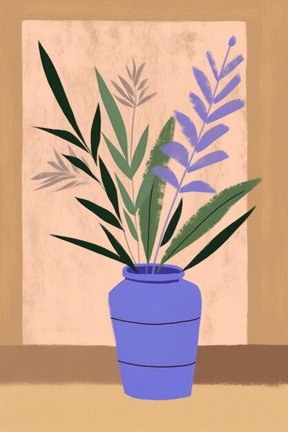 Photo a plant in a blue pot is on a table.