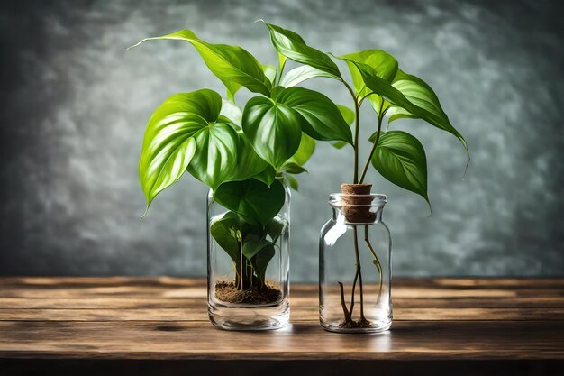 a plant in a bottle with a plant in it