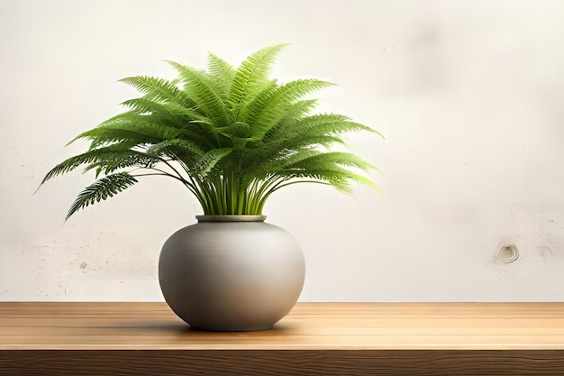 A plant in a ceramic pot on a wooden table