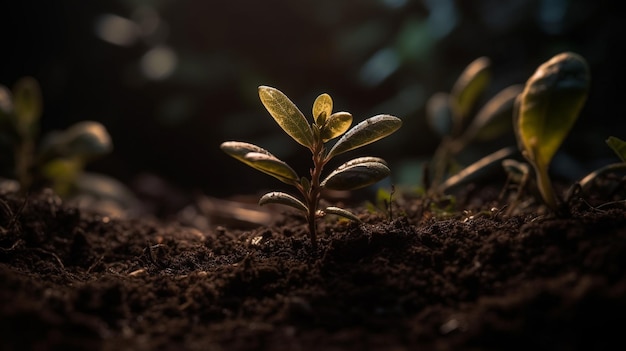 A plant in the dark