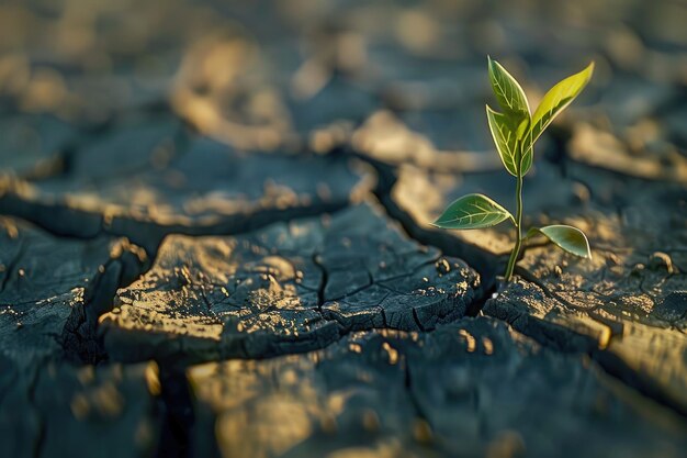 Photo plant in dried cracked mud plant in dried cracked mud