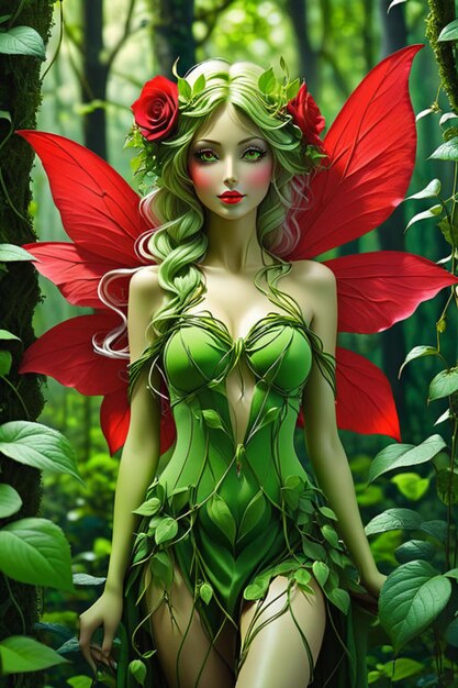 Plant fairy woman beautiful red flower