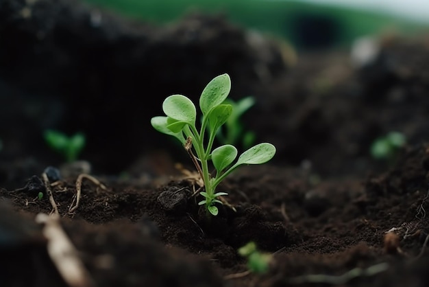 A plant in a field of soil