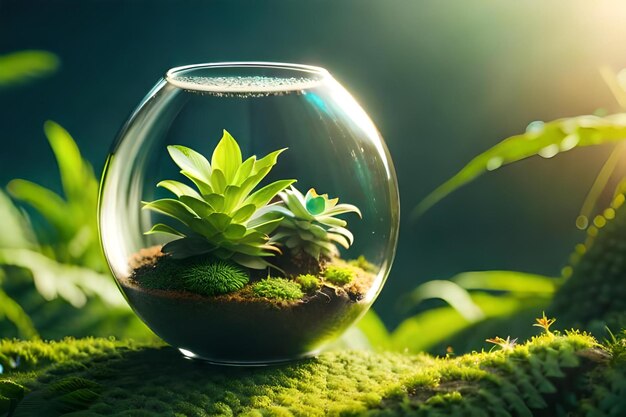 A plant in a fish bowl