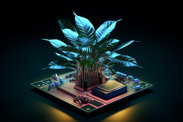 Photo plant from computer chip concept