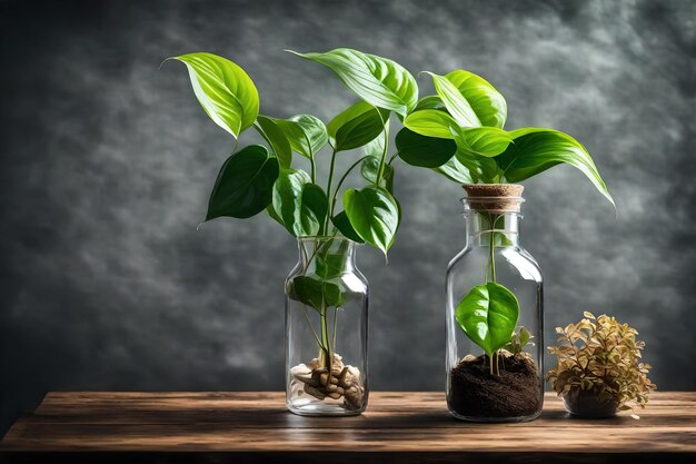 Photo a plant in a glass bottle with a plant in it