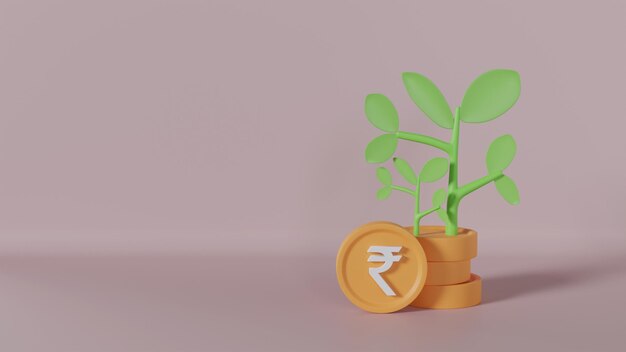 Plant groeit gouden Rupee munt op roze achtergrond