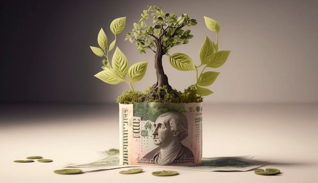 Plant groeit in Euro rekening voor geldgroei en concept van de Europese economie Genereer Ai