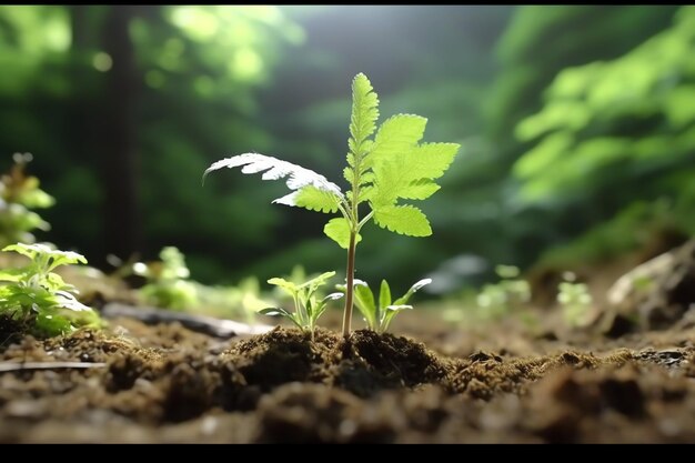 Foto plant groeit in landbouwgrond of bos met zonlicht overdag plant groeit wereld aardedag