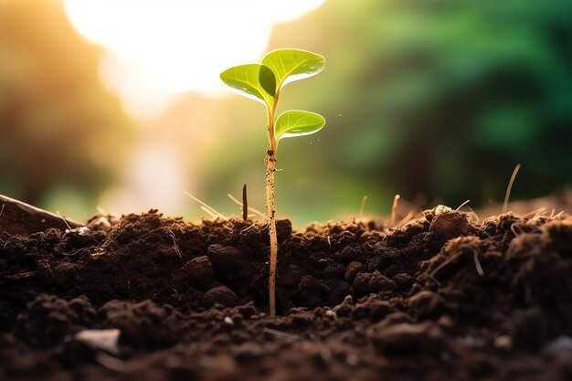 Foto plant groeit in landbouwgrond of bos met zonlicht overdag plant groeit wereld aardedag