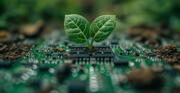 Photo plant grow on the electronic circuit