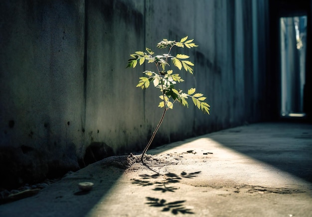 Plant growing against concrete near the shadow of a tree