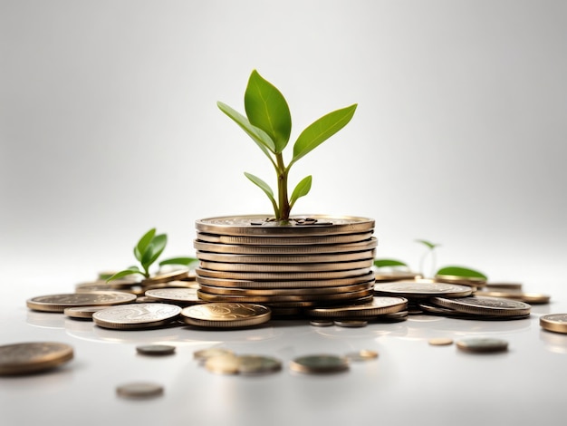 plant growing on coins