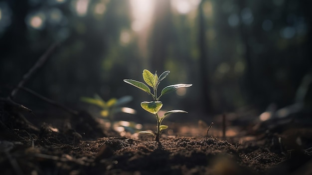 A plant growing in the dark