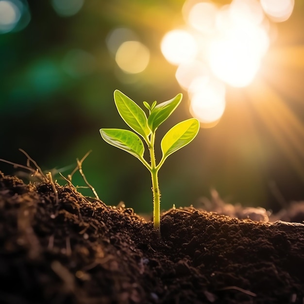 Foto pianta che cresce in terreni agricoli o foreste con la luce solare durante il giorno la pianta sta crescendo giornata mondiale della terra