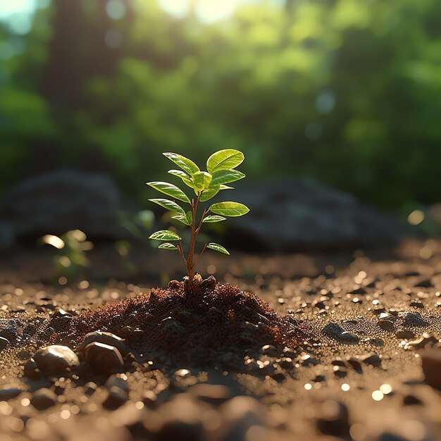 Plant growing in farm ground or forest with sunlight at daytime Plant is growing World earth day