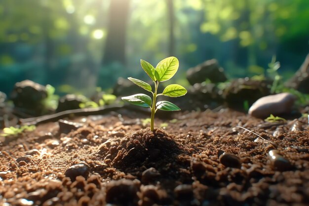 Растение растет в сельскохозяйственных угодьях или лесах при солнечном свете в дневное время Растение растет Всемирный день земли