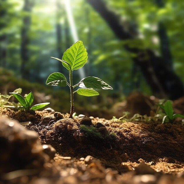 Foto pianta che cresce in terreni agricoli o foreste con la luce solare durante il giorno la pianta sta crescendo giornata mondiale della terra