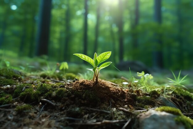 Plant growing in farm ground or forest with sunlight at daytime Plant is growing World earth day