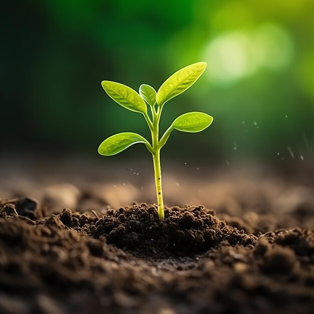 Plant growing in farm ground or forest with sunlight at daytime plant is growing world earth day