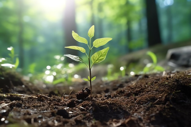 Plant growing in farm ground or forest with sunlight at daytime Plant is growing World earth day