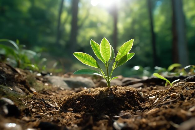 Plant growing in farm ground or forest with sunlight at daytime Plant is growing World earth day