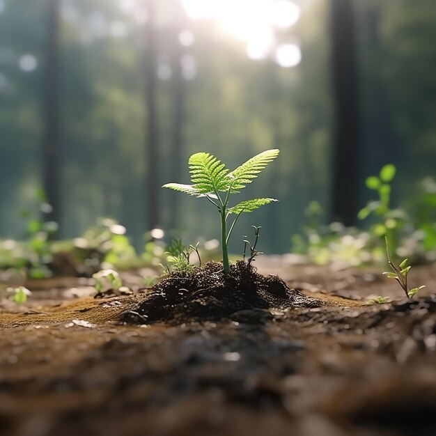 Plant growing in farm ground or forest with sunlight at daytime plant is growing world earth day