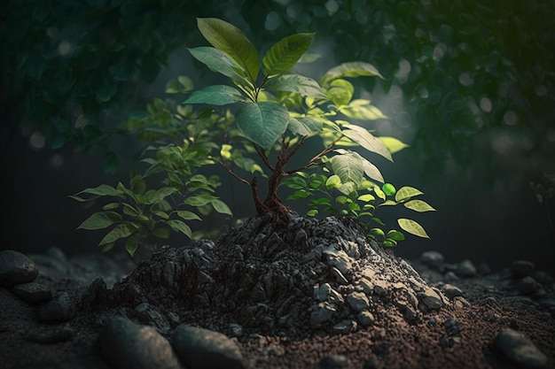 Plant growing in farm ground or forest with sunlight at daytime Plant is growing World earth day