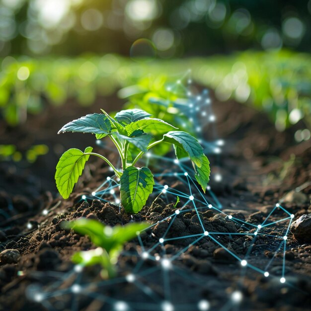 Photo a plant growing in a field generative ai