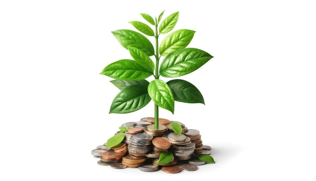 Plant Growing from Pile of Coins Investment Concept