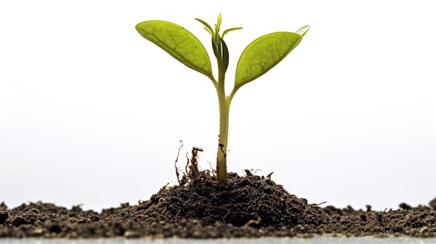 plant growing from soil on white background