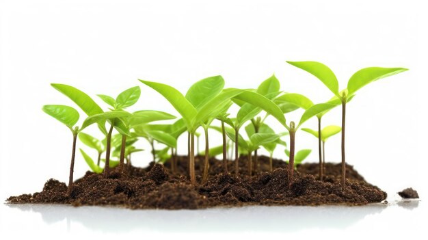 plant growing from soil on white background